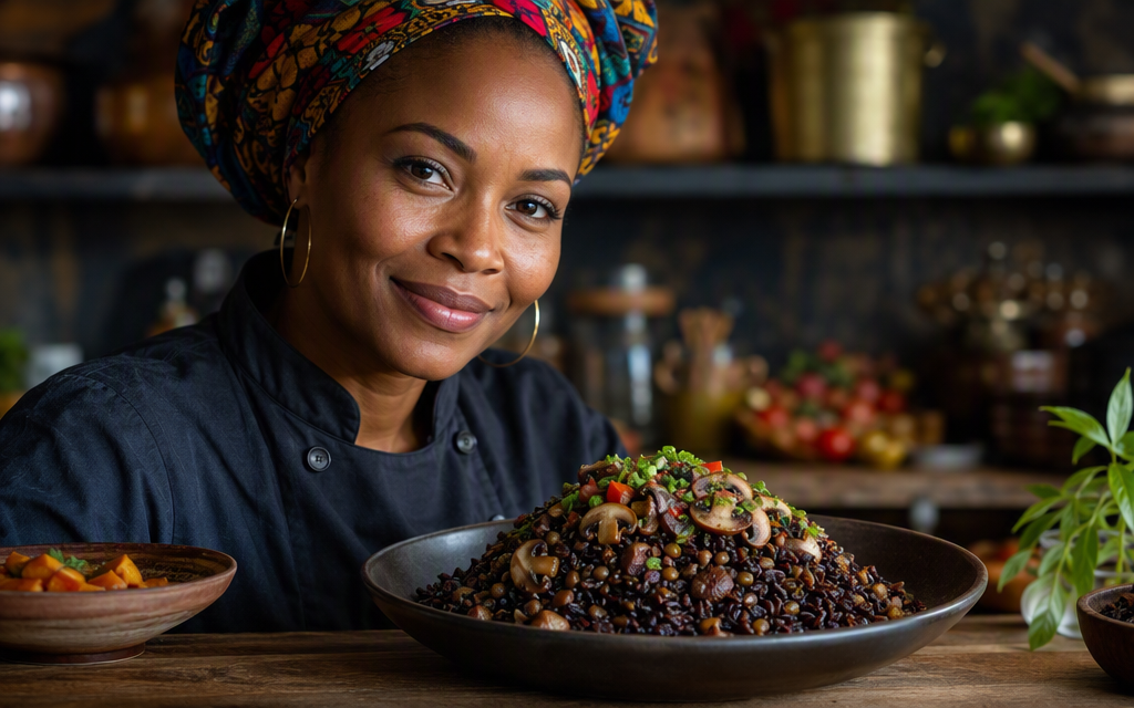 Creole Black Rice with Mushrooms and Lentils